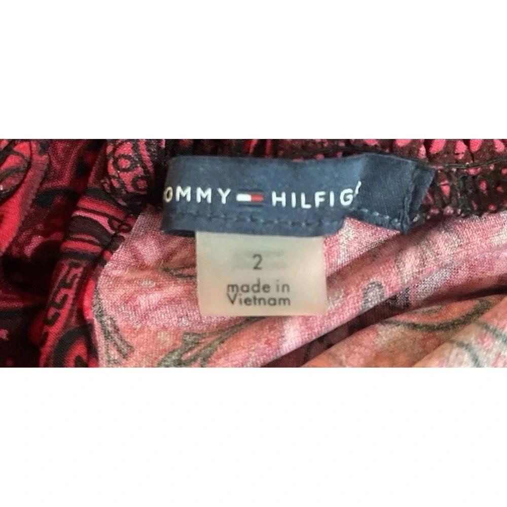 Tommy Hilfiger Dress Women's 2 Red Paisley Long Sleeve High Neck Jersey Shift